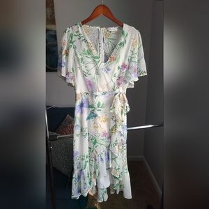 Calvin Klein Floral Print Faux Wrap Hi Low Dress WOMEN'S size 6